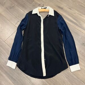 JAYGODFREY Black Shirt with Blue Sleeves and White Trim
